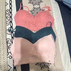 Danskin Lace Bralette Trio - Coral, Teal, Blush